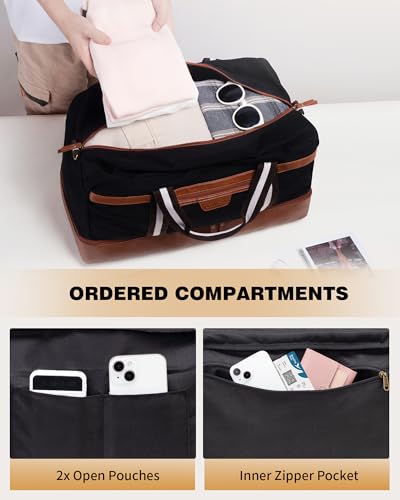 45L Canvas Duffle Bag with Shoe Compartment - Black