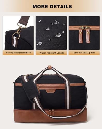 45L Canvas Duffle Bag with Shoe Compartment - Black