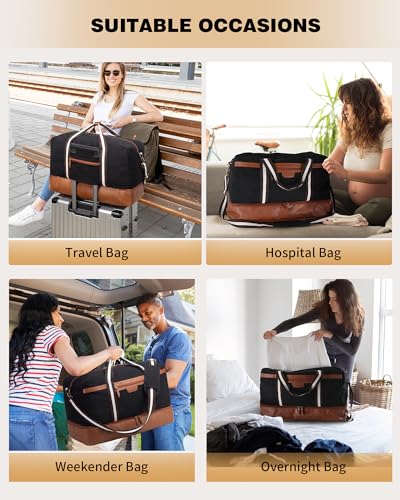 45L Canvas Duffle Bag with Shoe Compartment - Black