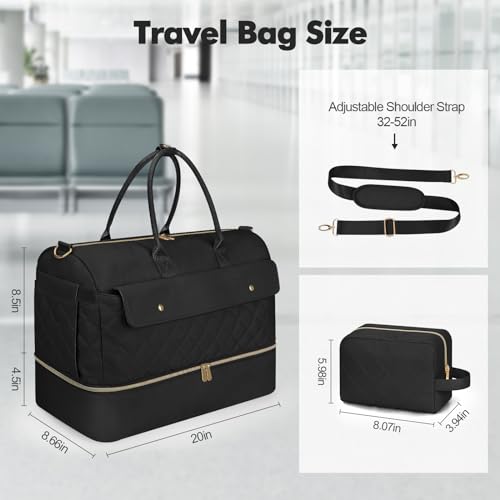 Large Weekender Bag with Shoe Compartment, Travel Tote