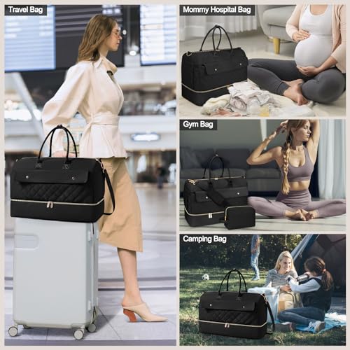 Large Weekender Bag with Shoe Compartment, Travel Tote