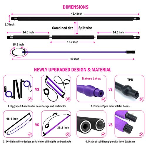Portable Viajero Pilates Bar Kit with Latex Resistance Bands