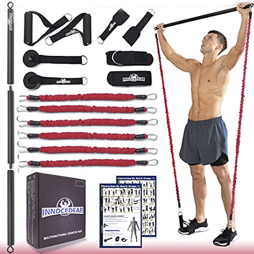 Portable Gym Bar Kit with Resistance Bands - Red