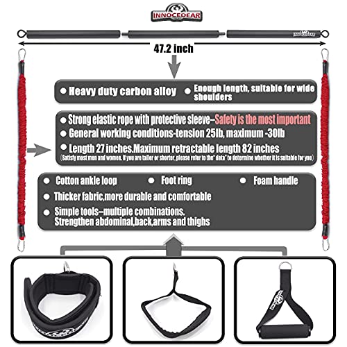 Portable Gym Bar Kit with Resistance Bands - Red