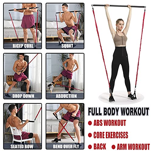 Portable Gym Bar Kit with Resistance Bands - Red