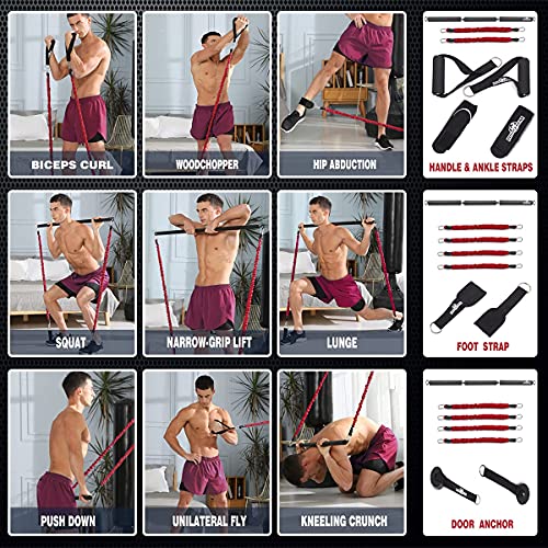 Portable Gym Bar Kit with Resistance Bands - Red