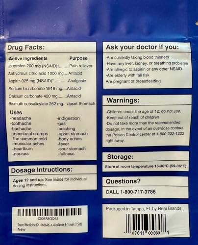 Travel Medicine Kit: Ibuprofen, Pepto, Antacids - TSA-Approved