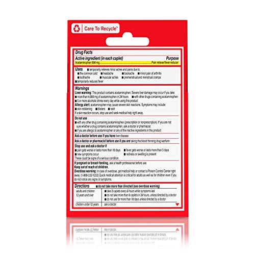 Extra Strength Tylenol Caplets 500mg, Pain & Fever Relief