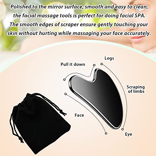 Black Stainless Steel Gua Sha Facial Tool + Travel Pouch