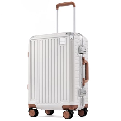 FIGESTIN Aluminum Frame Hard Shell Suitcase - Beige (20")