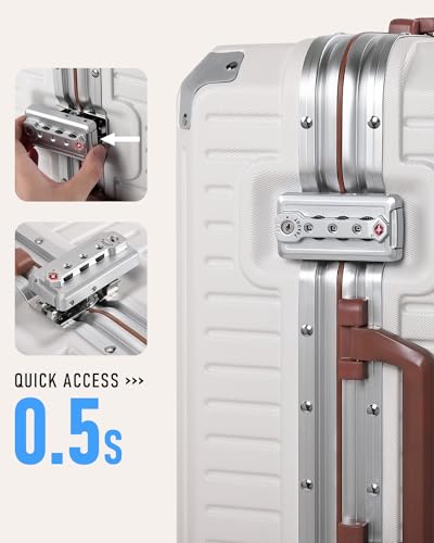 FIGESTIN Aluminum Frame Hard Shell Suitcase - Beige (20")