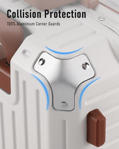 FIGESTIN Aluminum Frame Hard Shell Suitcase - Beige (20")