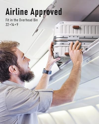 FIGESTIN Aluminum Frame Hard Shell Suitcase - Beige (20")