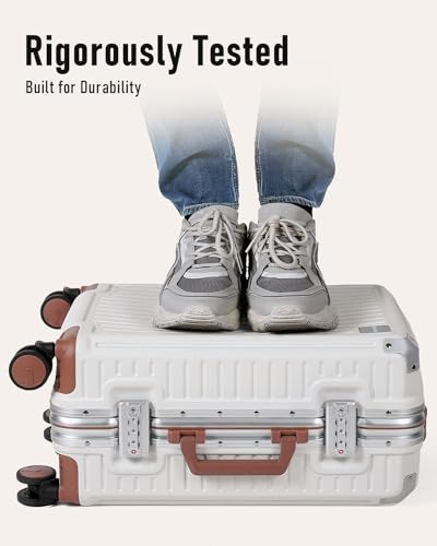 FIGESTIN Aluminum Frame Hard Shell Suitcase - Beige (20")