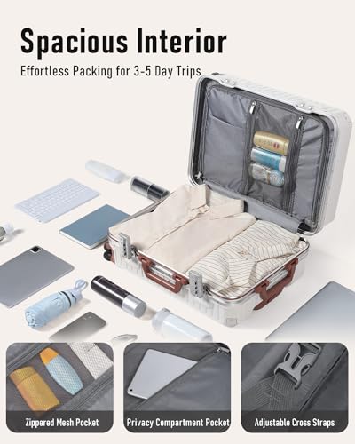 FIGESTIN Aluminum Frame Hard Shell Suitcase - Beige (20")