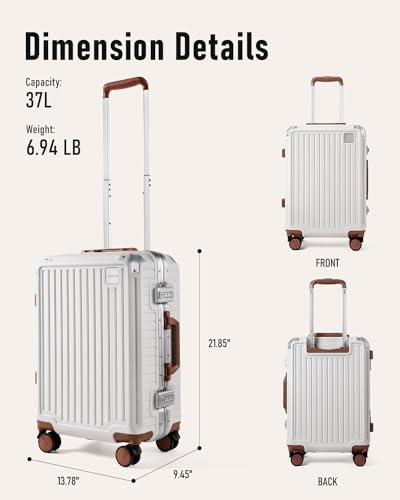FIGESTIN Aluminum Frame Hard Shell Suitcase - Beige (20")