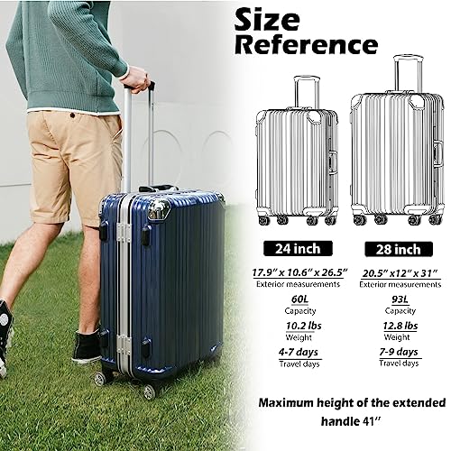 Coolife Aluminum Frame Suitcase with TSA Lock - M(24in)