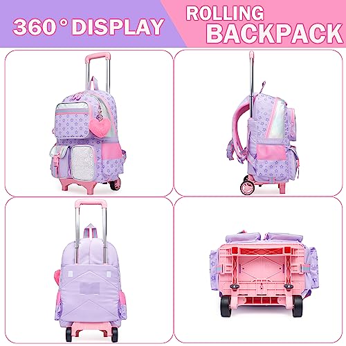 Meetbelify Rolling Backpack for Girls - Cute Kawaii Elementary