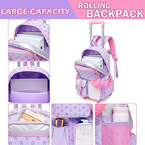 Meetbelify Rolling Backpack for Girls - Cute Kawaii Elementary