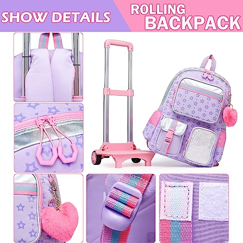 Meetbelify Rolling Backpack for Girls - Cute Kawaii Elementary