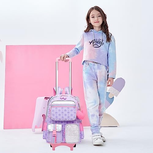 Meetbelify Rolling Backpack for Girls - Cute Kawaii Elementary