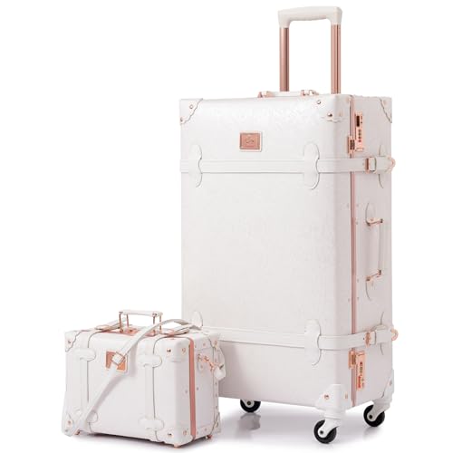 Vintage Suitcase Set for Women - Rose White (24"+12")
