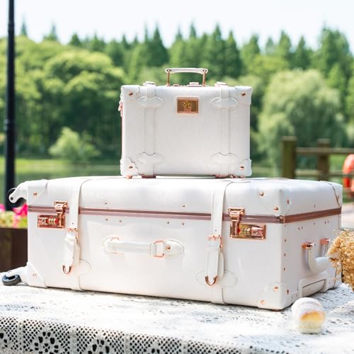 Vintage Suitcase Set for Women - Rose White (24"+12")