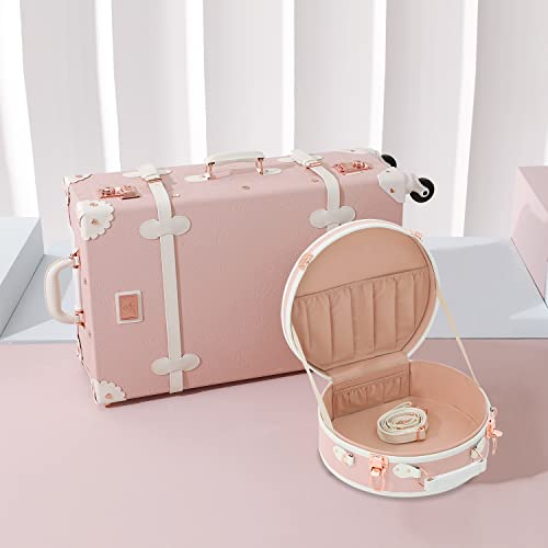 Vintage 3 Piece Suitcase Set with Hat Box