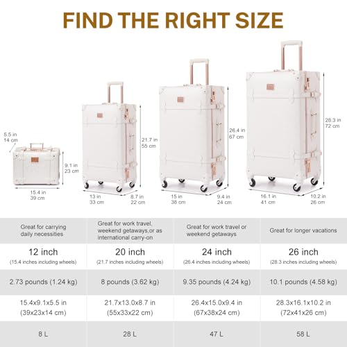 Vintage Suitcase Set for Women - Rose White (24"+12")