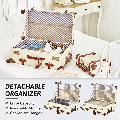 Vintage Luggage Set with Spinner Wheels and TSA Lock