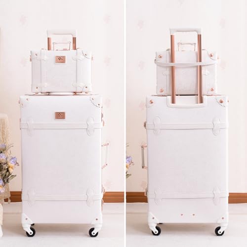 Vintage Suitcase Set for Women - Rose White (24"+12")