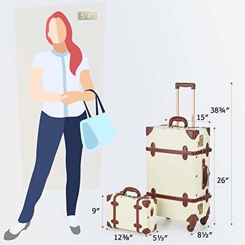 Vintage Luggage Set with Spinner Wheels and TSA Lock