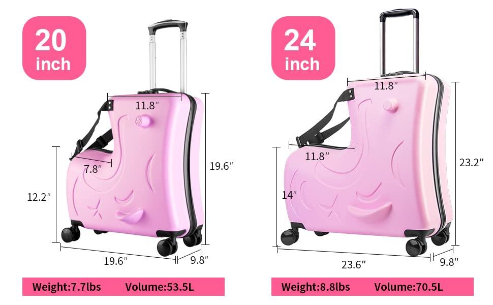 Kids ride-on Suitcase for Ages 1-6 (Pink, 20")