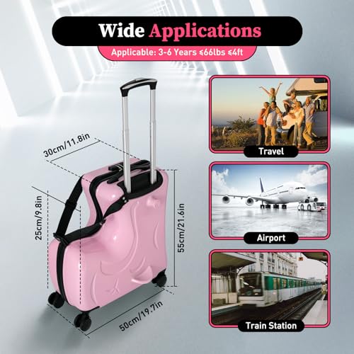 CNCEST Kid's Ride-on Travel Suitcase, Pink, Password Lock