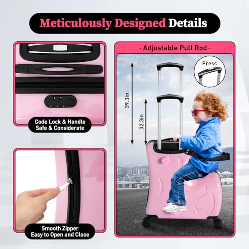 CNCEST Kid's Ride-on Travel Suitcase, Pink, Password Lock