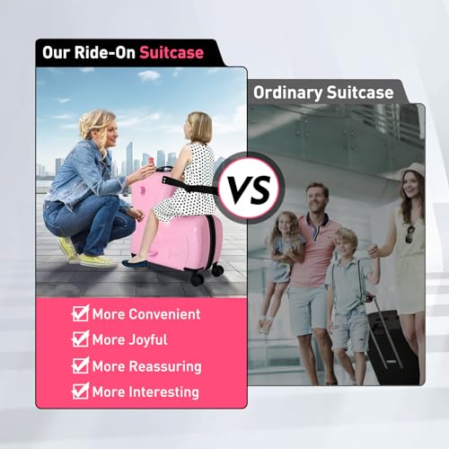 CNCEST Kid's Ride-on Travel Suitcase, Pink, Password Lock