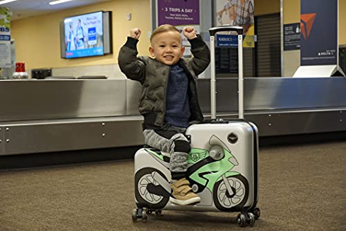 Lil Flyer 20" Kids Ride-On Suitcase (Green Motorcycle)