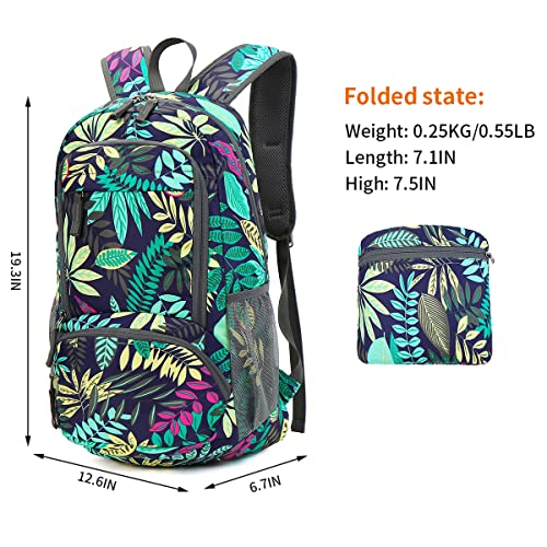 FENGDONG 35L Waterproof Travel Backpack - A7 Blue Leaf
