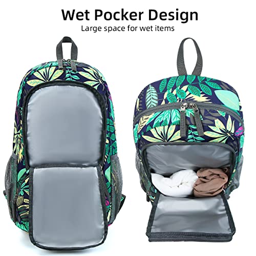 FENGDONG 35L Waterproof Travel Backpack - A7 Blue Leaf