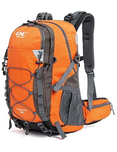 Orange Waterproof Hiking Backpack, Lightweight Day Pack (40L)