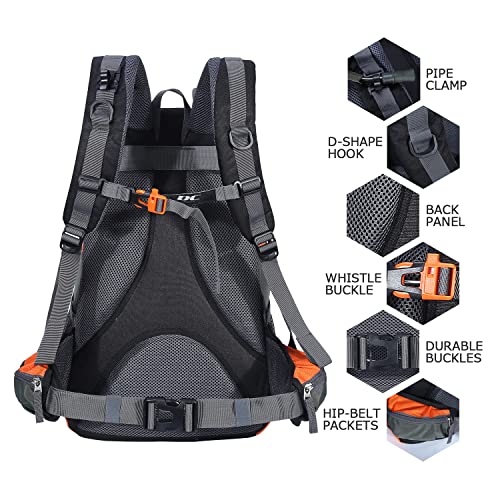 Orange Waterproof Hiking Backpack, Lightweight Day Pack (40L)