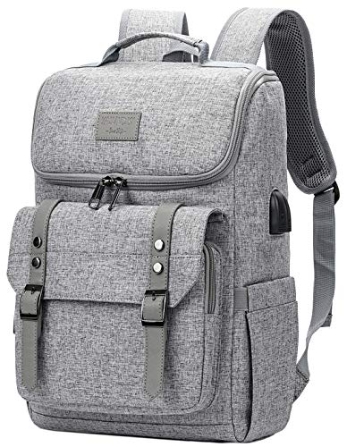 Vintage Laptop Backpack with USB Charging Port - Grey