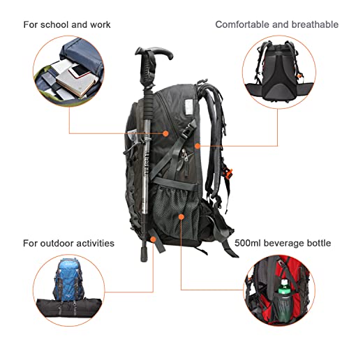 Orange Waterproof Hiking Backpack, Lightweight Day Pack (40L)