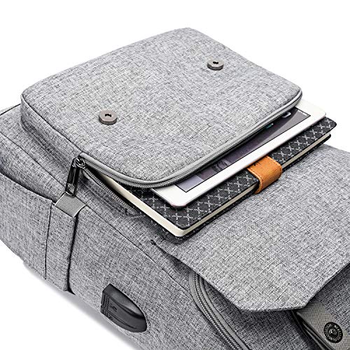 Vintage Laptop Backpack with USB Charging Port - Grey