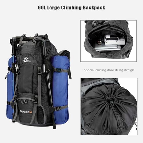 60L Waterproof Hiking Camping Backpack with Rain Cover