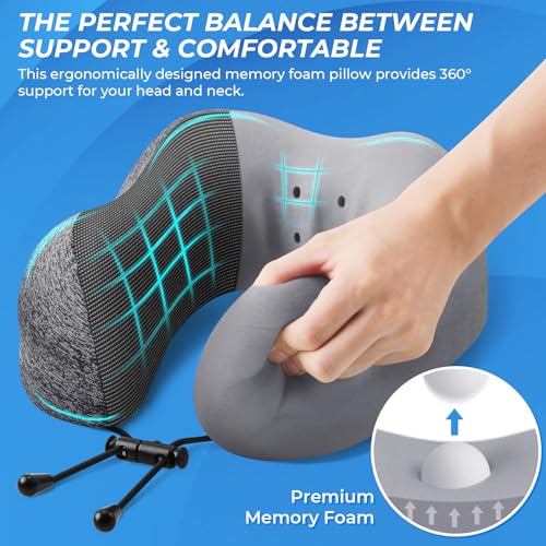 ExploreBliss Memory Foam Travel Pillow Set (Dark Grey)