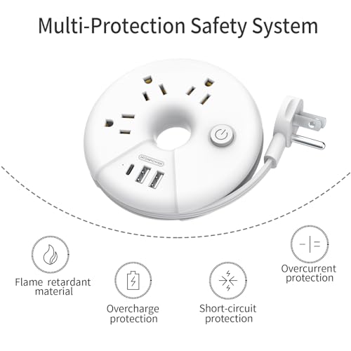Portable Travel Power Strip with 3 Outlets and 3 USB