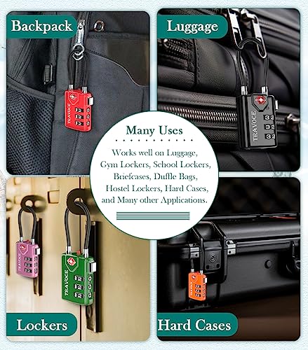 TSA Approved Luggage Locks, Multipurpose Travel Locks, Black