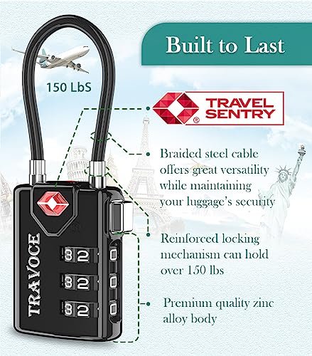 TSA Approved Luggage Locks, Multipurpose Travel Locks, Black