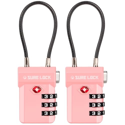 SURE LOCK TSA Approved Luggage Locks, Open Alert, Easy Read Dials (Pink 2 Pack)